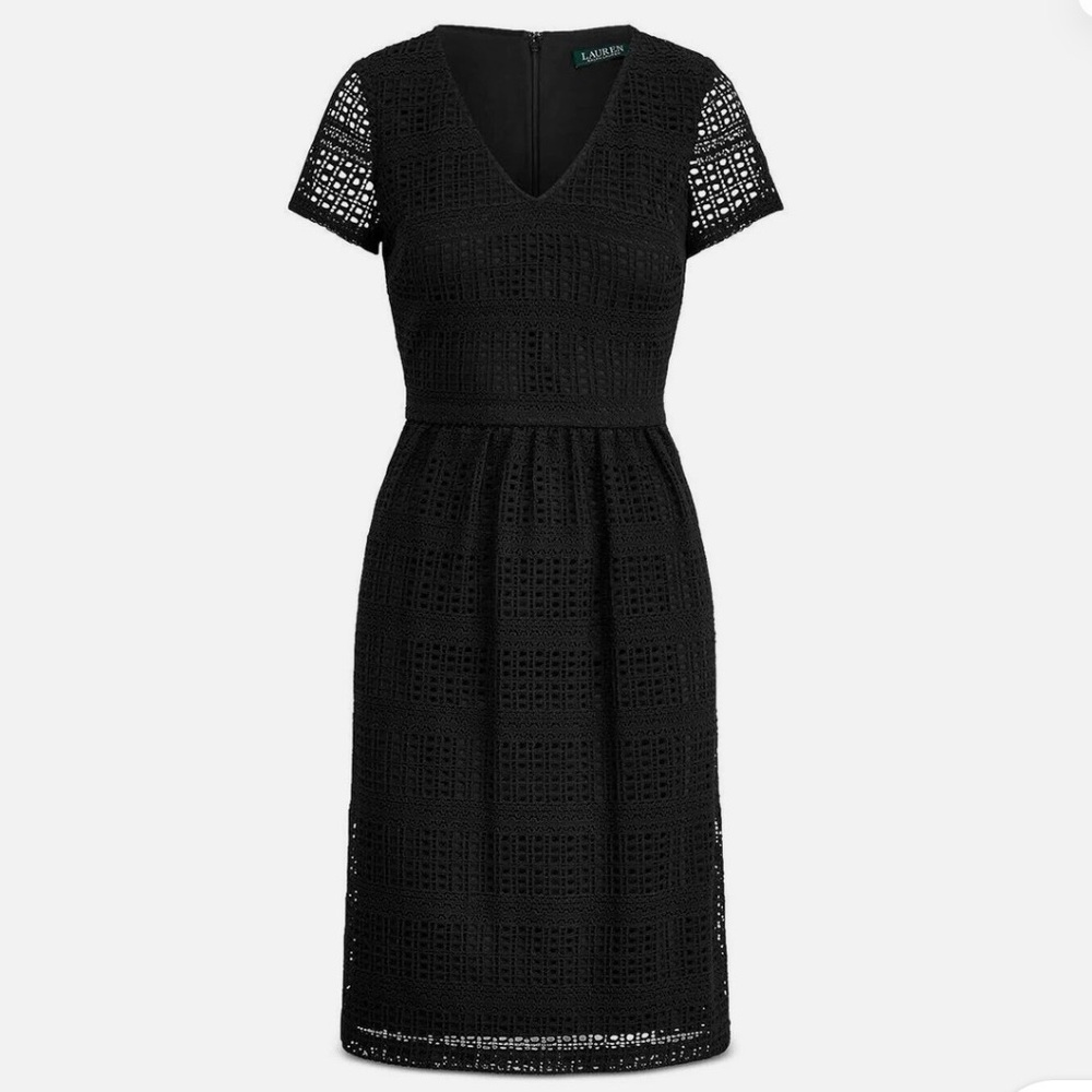 LAUREN Ralph Lauren Black Eyelet Midi Dress Size 6